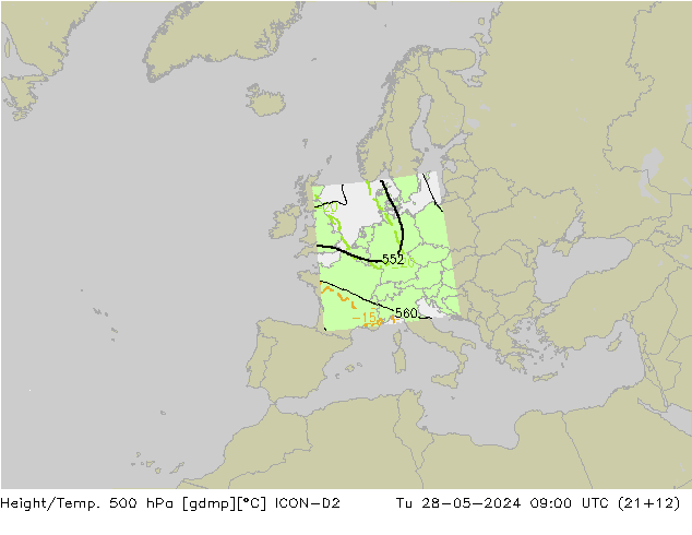 Height/Temp. 500 hPa ICON-D2 Di 28.05.2024 09 UTC