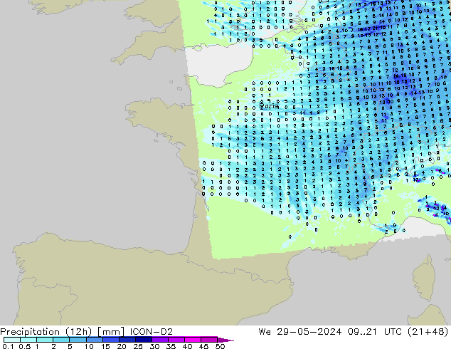 Precipitação (12h) ICON-D2 Qua 29.05.2024 21 UTC