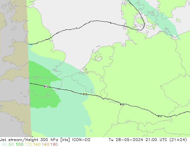 Straalstroom ICON-D2 di 28.05.2024 21 UTC