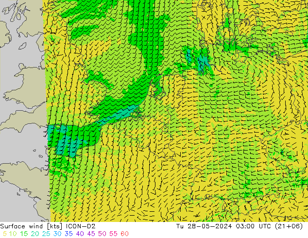 Bodenwind ICON-D2 Di 28.05.2024 03 UTC