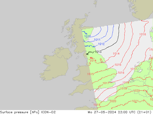 Yer basıncı ICON-D2 Pzt 27.05.2024 22 UTC