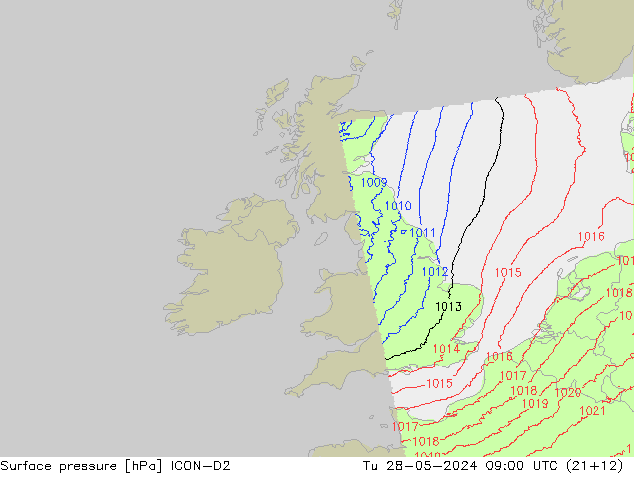 Surface pressure ICON-D2 Tu 28.05.2024 09 UTC