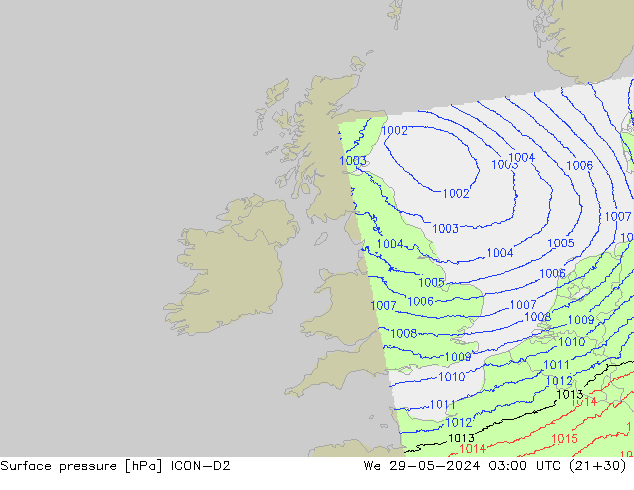 Bodendruck ICON-D2 Mi 29.05.2024 03 UTC