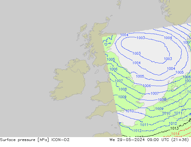 Bodendruck ICON-D2 Mi 29.05.2024 09 UTC