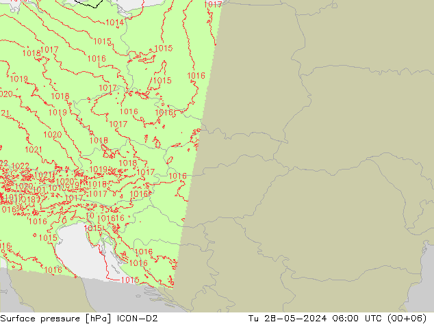 Atmosférický tlak ICON-D2 Út 28.05.2024 06 UTC