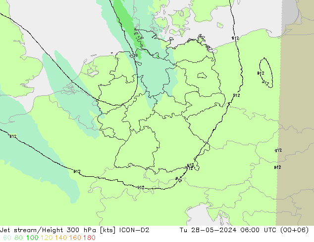 Jet stream/Height 300 hPa ICON-D2 Tu 28.05.2024 06 UTC