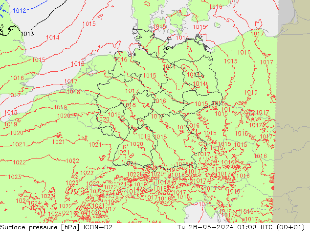 Atmosférický tlak ICON-D2 Út 28.05.2024 01 UTC