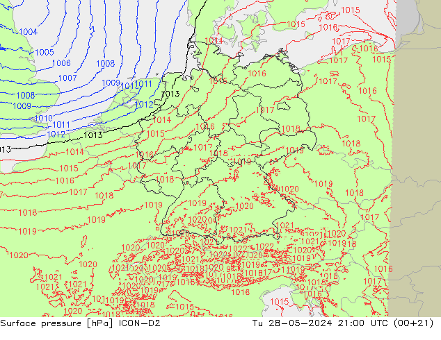 Luchtdruk (Grond) ICON-D2 di 28.05.2024 21 UTC