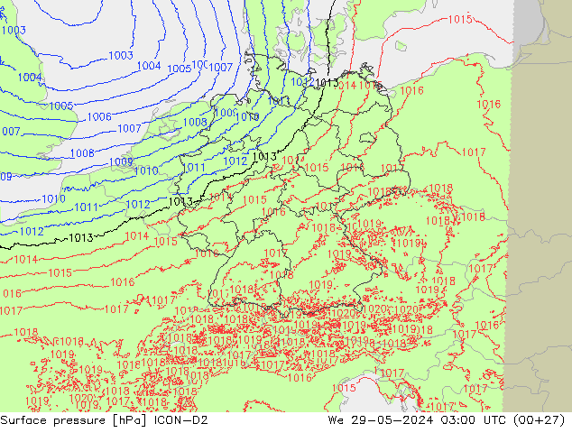 pressão do solo ICON-D2 Qua 29.05.2024 03 UTC