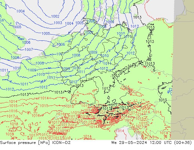 Yer basıncı ICON-D2 Çar 29.05.2024 12 UTC