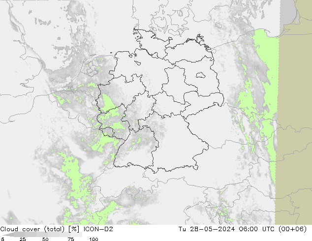 Wolken (gesamt) ICON-D2 Di 28.05.2024 06 UTC