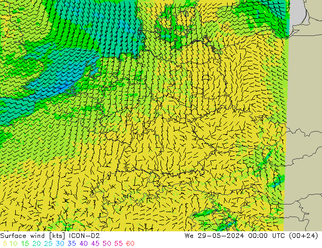 Bodenwind ICON-D2 Mi 29.05.2024 00 UTC
