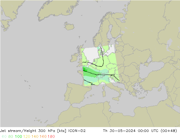 Jet stream ICON-D2 Qui 30.05.2024 00 UTC
