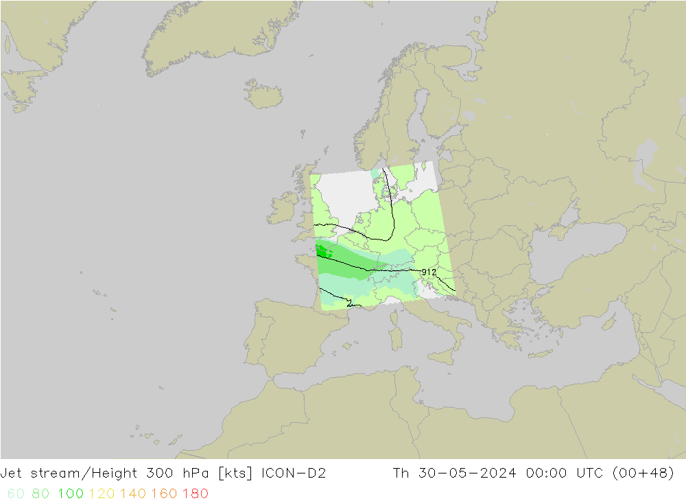 Jet stream/Height 300 hPa ICON-D2 Th 30.05.2024 00 UTC