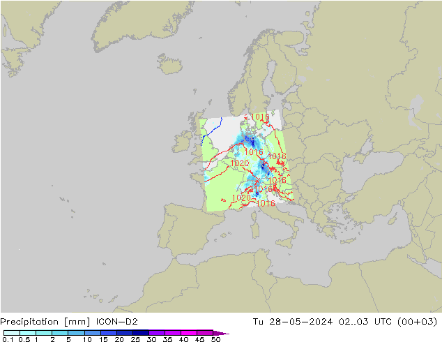 Niederschlag ICON-D2 Di 28.05.2024 03 UTC