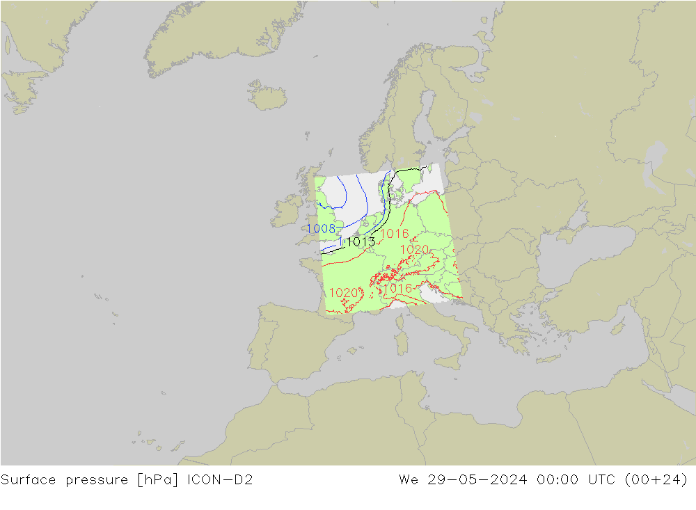 Yer basıncı ICON-D2 Çar 29.05.2024 00 UTC