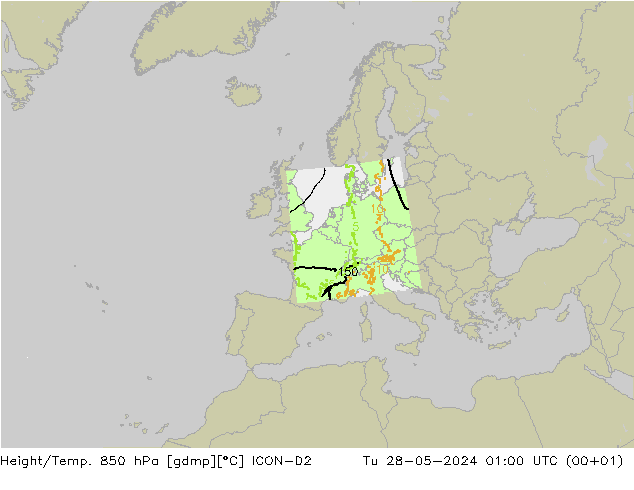 Height/Temp. 850 hPa ICON-D2 Tu 28.05.2024 01 UTC