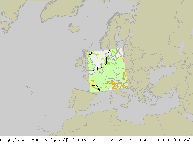 Height/Temp. 850 гПа ICON-D2 ср 29.05.2024 00 UTC