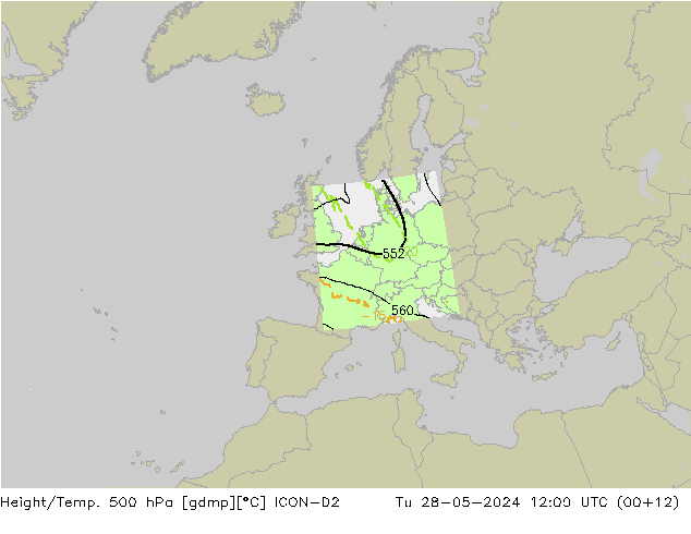 Height/Temp. 500 hPa ICON-D2 Di 28.05.2024 12 UTC