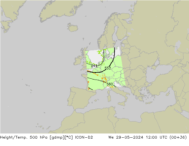 Height/Temp. 500 hPa ICON-D2 We 29.05.2024 12 UTC