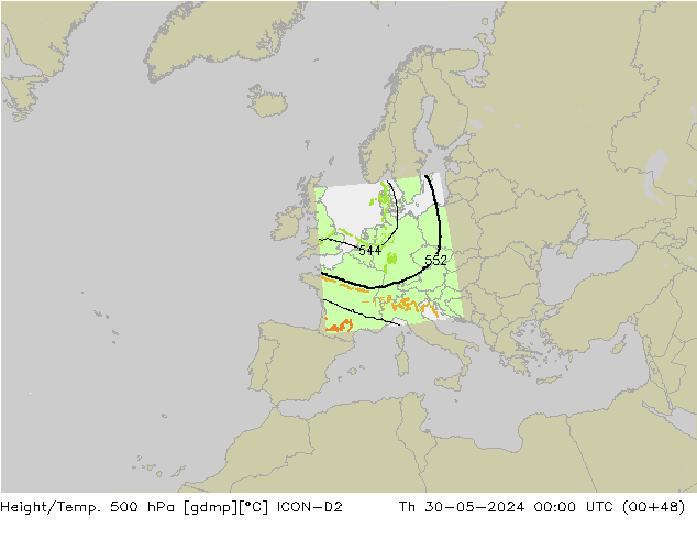 Yükseklik/Sıc. 500 hPa ICON-D2 Per 30.05.2024 00 UTC