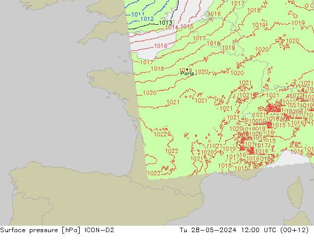 Surface pressure ICON-D2 Tu 28.05.2024 12 UTC