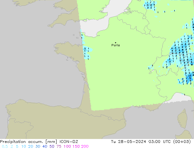 Precipitation accum. ICON-D2 Ter 28.05.2024 03 UTC