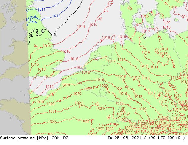 приземное давление ICON-D2 вт 28.05.2024 01 UTC