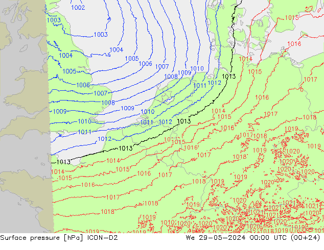 Yer basıncı ICON-D2 Çar 29.05.2024 00 UTC