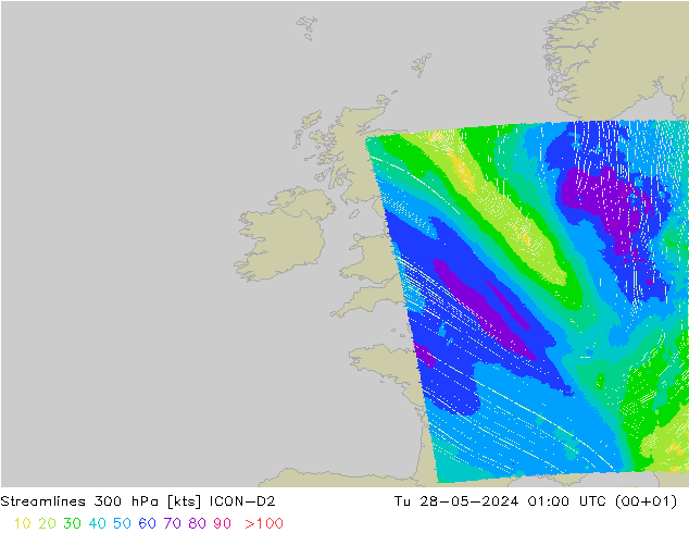 Rüzgar 300 hPa ICON-D2 Sa 28.05.2024 01 UTC