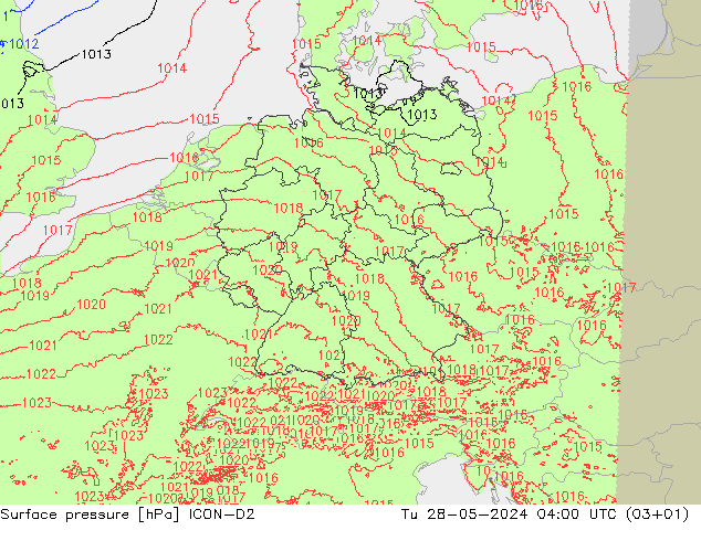 地面气压 ICON-D2 星期二 28.05.2024 04 UTC