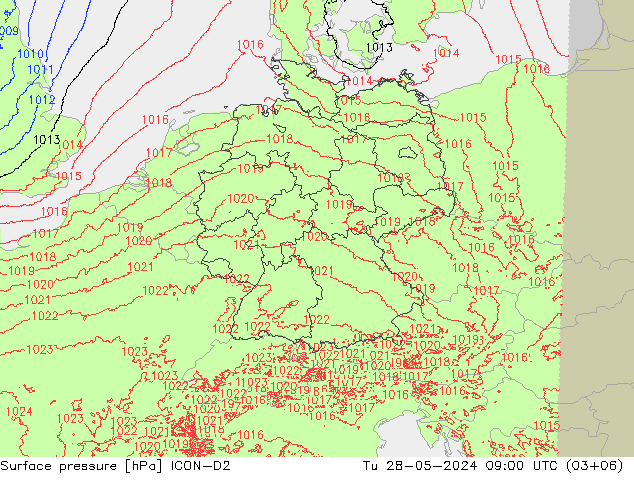 Surface pressure ICON-D2 Tu 28.05.2024 09 UTC