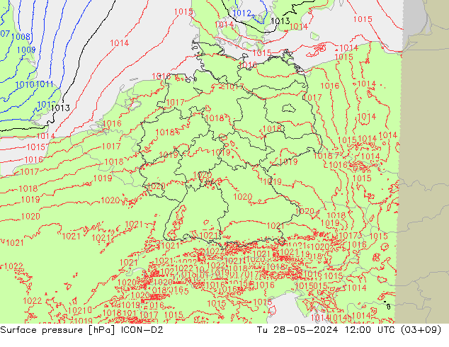 Surface pressure ICON-D2 Tu 28.05.2024 12 UTC