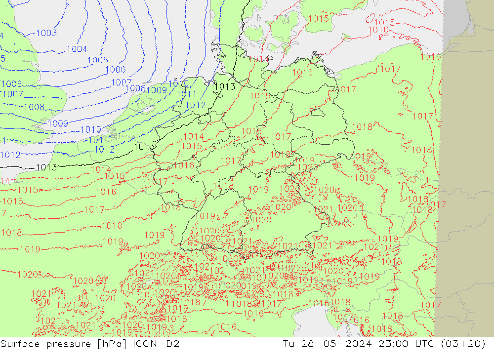 Yer basıncı ICON-D2 Sa 28.05.2024 23 UTC