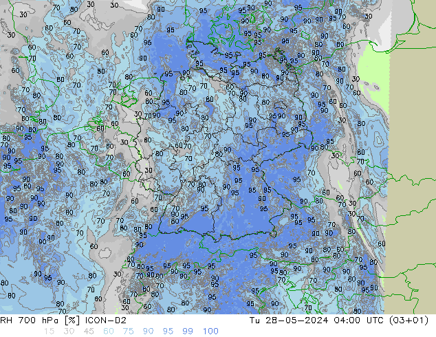 RH 700 hPa ICON-D2 Tu 28.05.2024 04 UTC