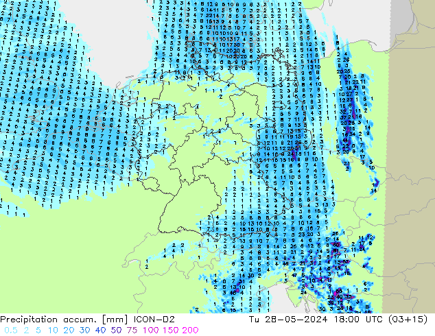 Precipitation accum. ICON-D2 wto. 28.05.2024 18 UTC