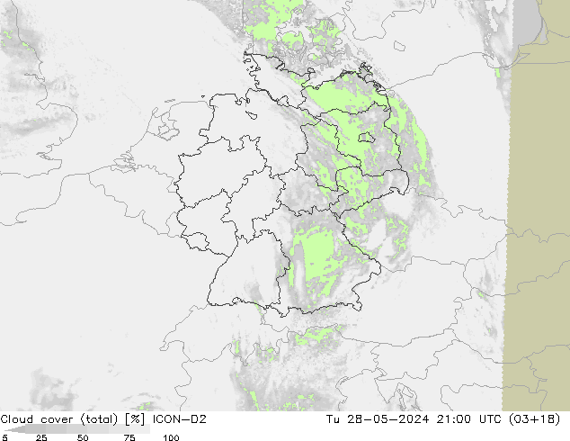 nuvens (total) ICON-D2 Ter 28.05.2024 21 UTC