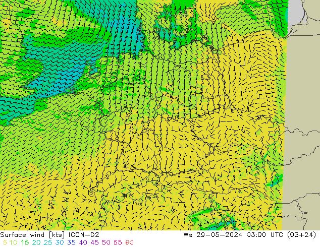 Bodenwind ICON-D2 Mi 29.05.2024 03 UTC