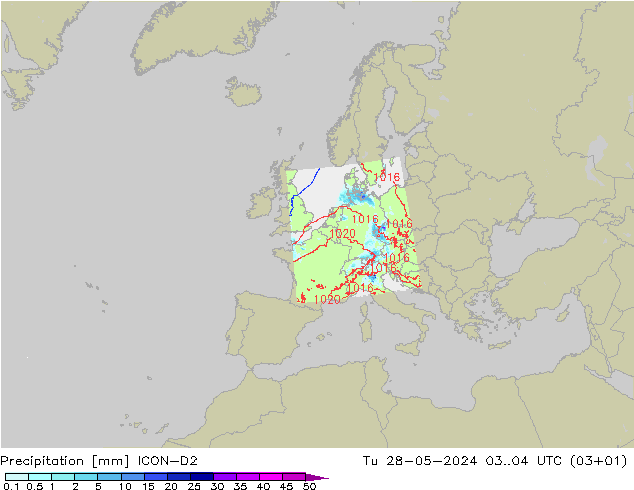 降水 ICON-D2 星期二 28.05.2024 04 UTC