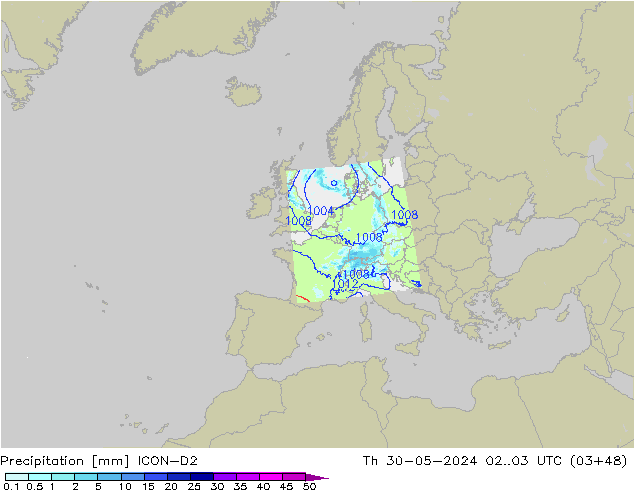 Niederschlag ICON-D2 Do 30.05.2024 03 UTC