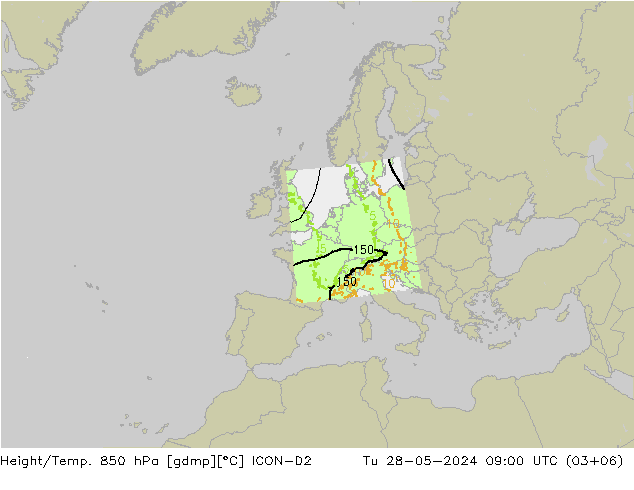 Height/Temp. 850 hPa ICON-D2 Ter 28.05.2024 09 UTC