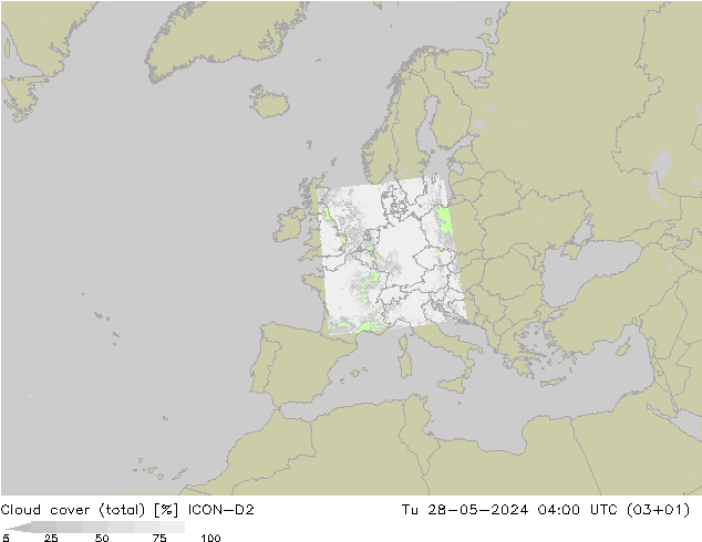 nuvens (total) ICON-D2 Ter 28.05.2024 04 UTC