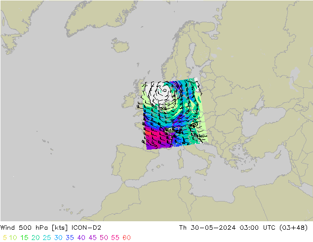 Wind 500 hPa ICON-D2 Do 30.05.2024 03 UTC