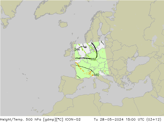 Height/Temp. 500 hPa ICON-D2 Tu 28.05.2024 15 UTC