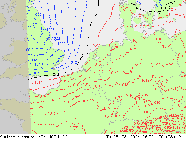 Surface pressure ICON-D2 Tu 28.05.2024 15 UTC