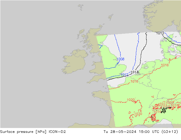 Atmosférický tlak ICON-D2 Út 28.05.2024 15 UTC