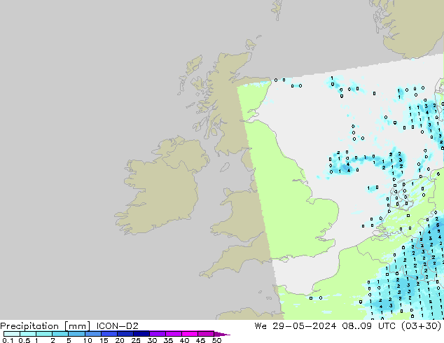 Precipitation ICON-D2 We 29.05.2024 09 UTC