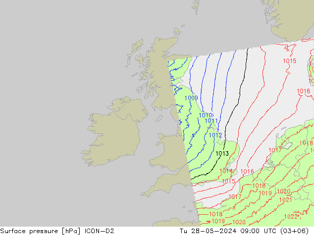 Luchtdruk (Grond) ICON-D2 di 28.05.2024 09 UTC