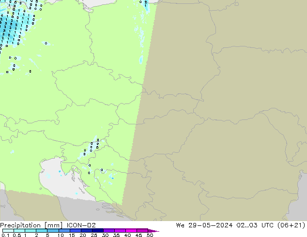 Precipitation ICON-D2 We 29.05.2024 03 UTC