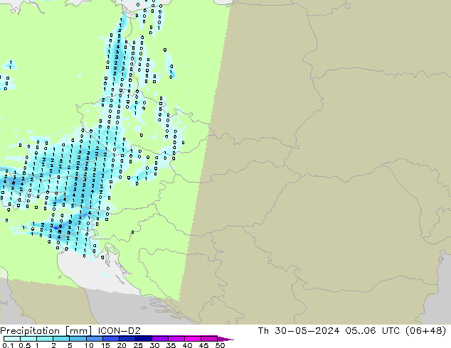 Precipitation ICON-D2 Th 30.05.2024 06 UTC